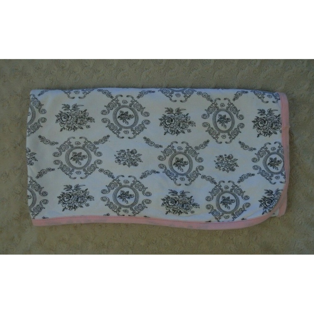 Starting Out Floral Baby Blanket Black White Pink Edge Trim Flowers Rose Lovey